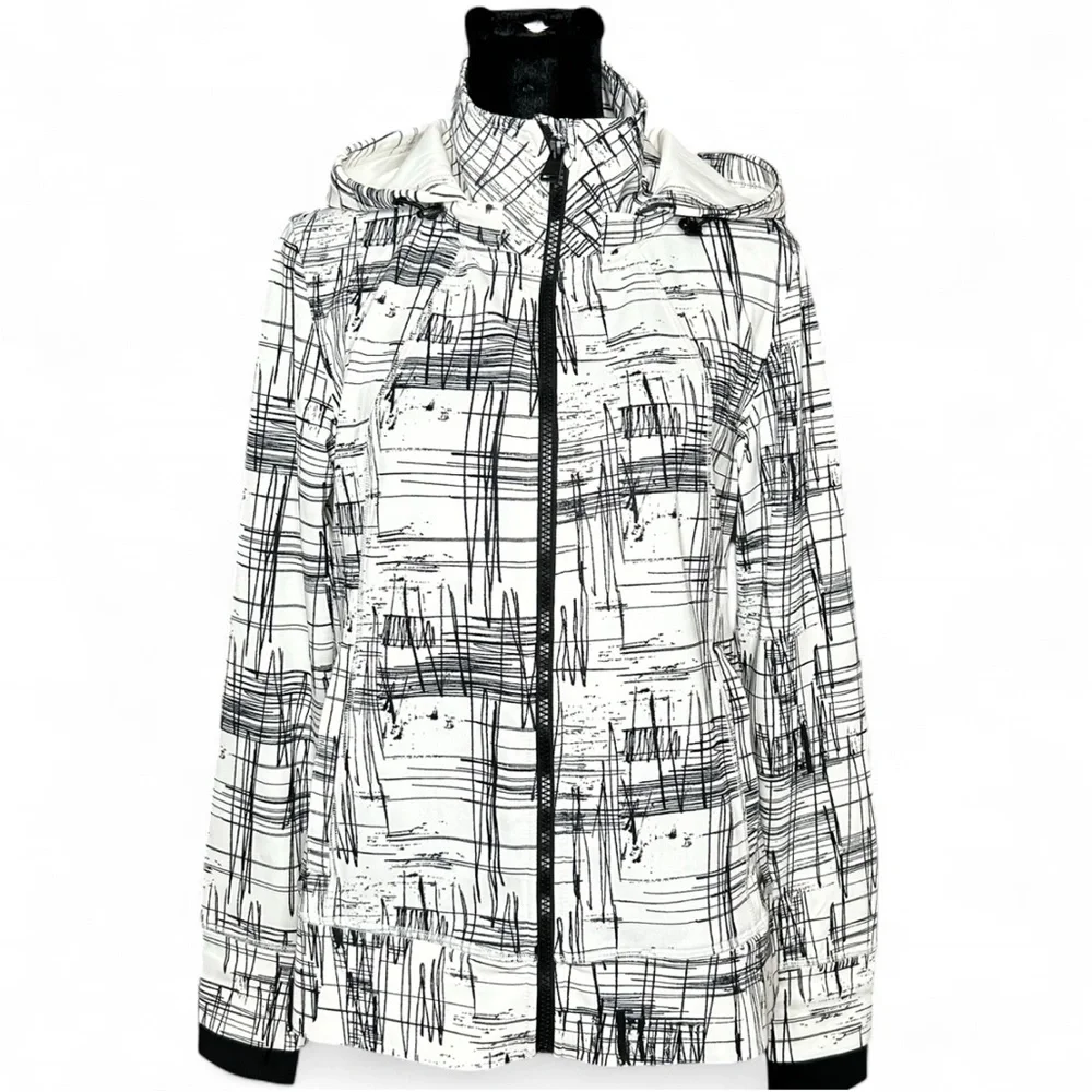 CALVIN KLEIN Performance Dry Black & White Jacket M W/Hood Zipper & Pockets NWOT